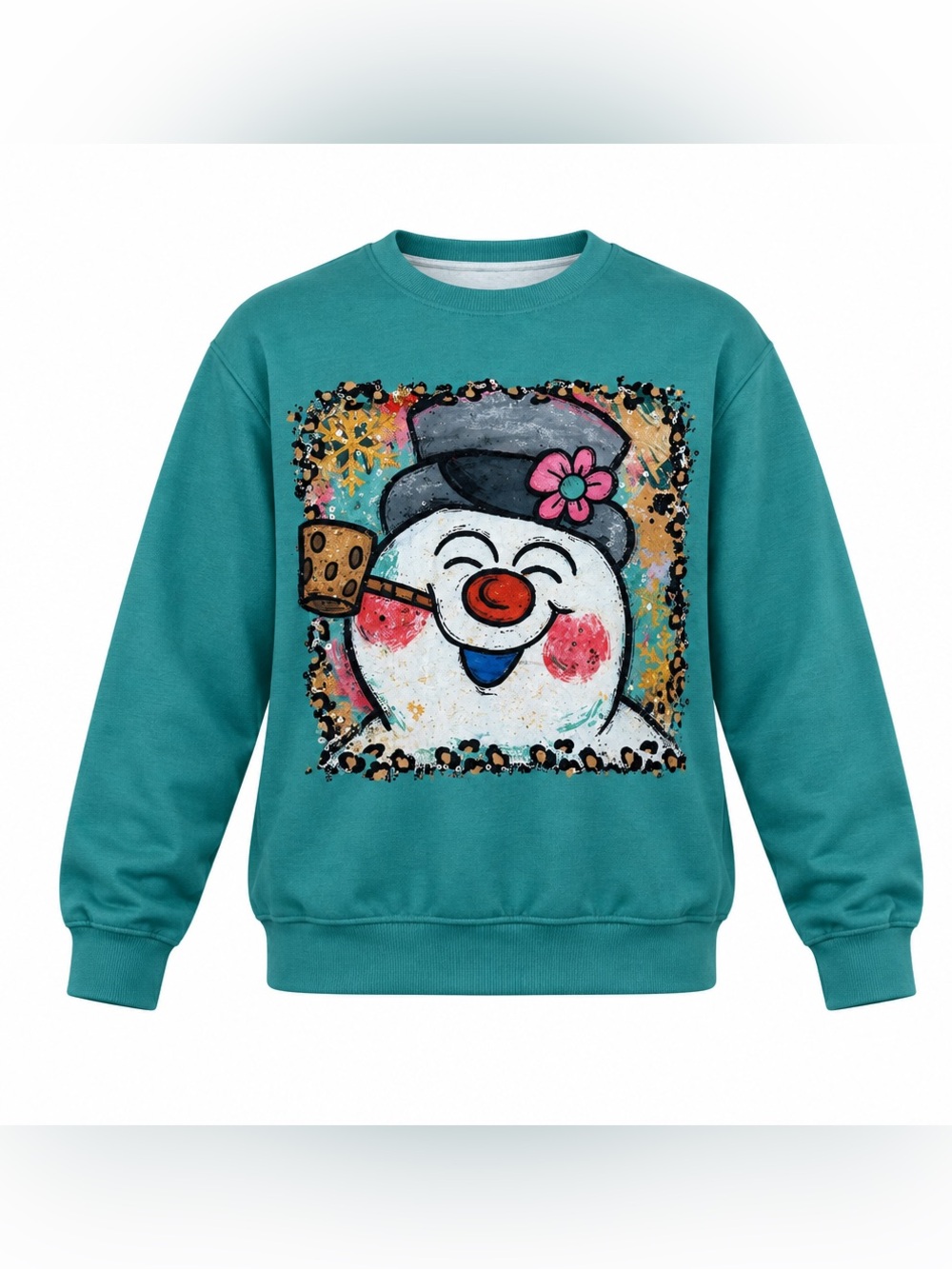 Adults Teal Snowman Graphic Sweatshirt Holiday Top Size XL